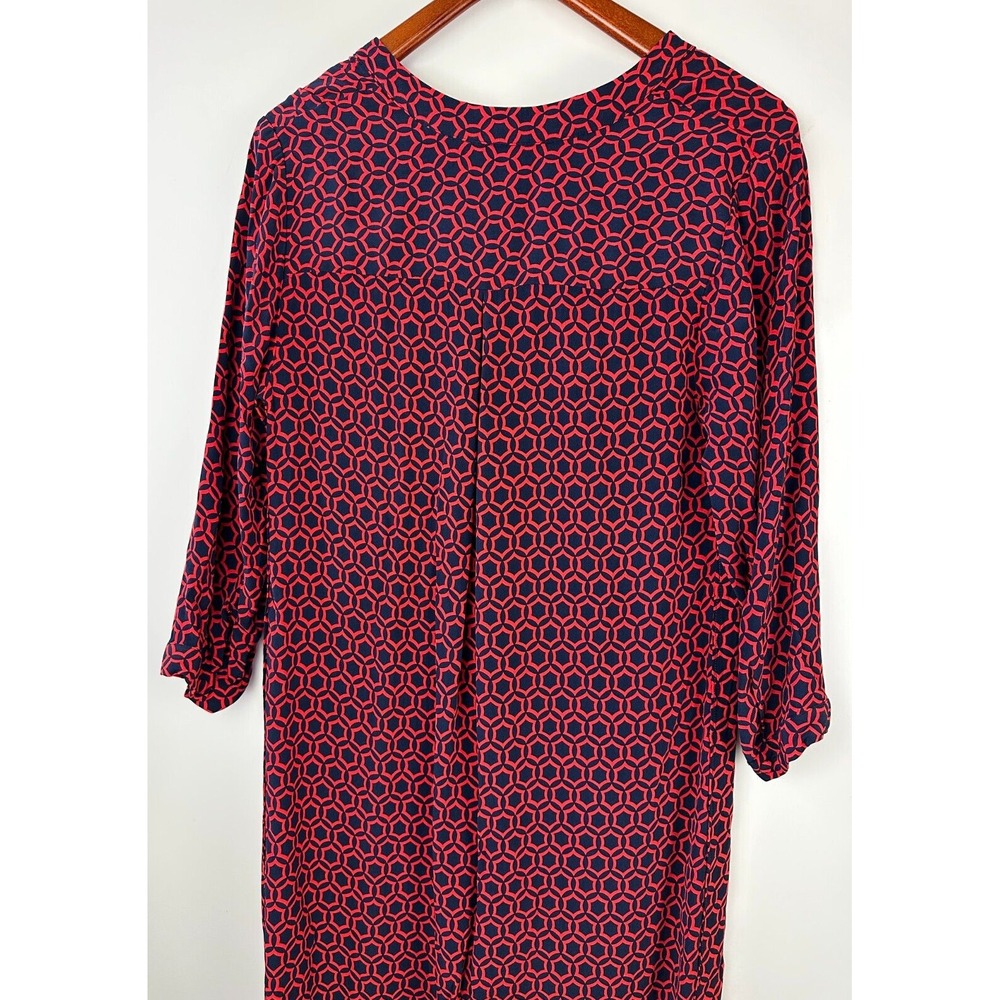 Boden V-Neck Geo Print 3/4 Sleeve Shift Dress Red & Navy Size 10 *Missing Belt* - Picture 13 of 16